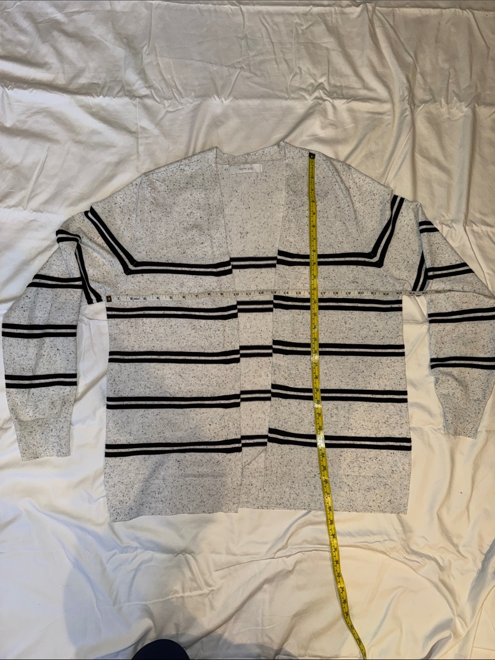 Verve Ami Black and heathered grey Striped Open Knit Cardigan